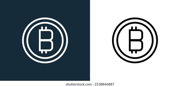 bitcoin icon isolated on white and black colors. bitcoin outline linear vector icon from trading collection for mobile apps, web and ui.