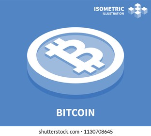 Bitcoin icon. Isometric template for web design in flat 3D style. Vector illustration.