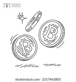 Bitcoin icon. Line art. Editable stroke
