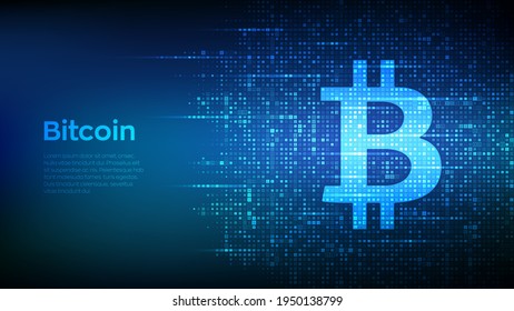 Bitcoin icon made with binary code. Blockchain technology. Bitcoin digital cryptocurrency sign. Abstract e-commerce and payment concept. Digital code background with digits 1.0. Vector Illustration.