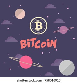 Bitcoin icon on abstract cartoon background