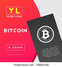 Bitcoin icon on abstract red internet background template