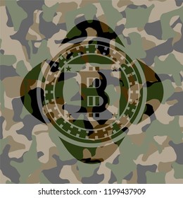 bitcoin icon on camo texture