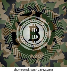 bitcoin icon on camo texture