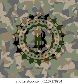 bitcoin icon on camouflage texture