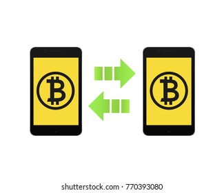 Bitcoin icon on cell smart phone. Mobile device and cryptocurrency symbol. E-commerce and payment concept. Vector Illustration