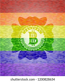 bitcoin icon on mosaic background with the colors of the LGBT flag