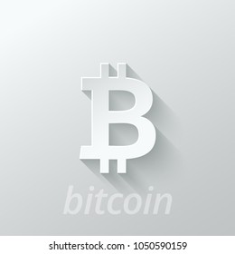 Bitcoin icon paper cut logo on white background