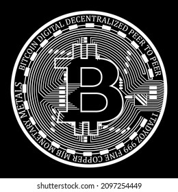 Bitcoin icon, payment symbol. Cryptocurrency logo. Virtual currency exchange symbol. Black and white design. Internet finance coins, isolated simple vector illustration.