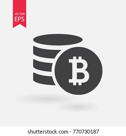 Bitcoin icon. Pile of coins. Cryptocurrency sign. Payment, virtual Currency, internet money concept. Vector illustration, silhouette isolated on white. Minimalist design for web site, mobile  App.