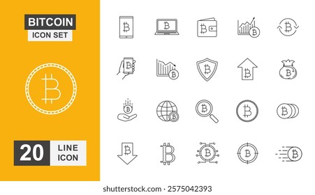 Bitcoin icon set. Banking, coin, economy, paying, electronic and more line icons