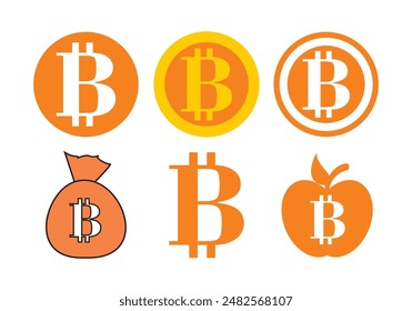 Conjunto de iconos de Bitcoin. Símbolo redondo de criptomoneda. Ilustración vectorial aislada sobre fondo blanco