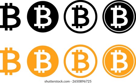 Conjunto de iconos de Bitcoin. Signo de criptomoneda. Moneda virtual descentralizada. intercambio electrónico
