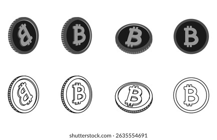 ícone bitcoin definido com vista diferente, ilustração vetorial isolado no fundo branco.