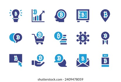 Bitcoin icon set. Duotone color. Vector illustration. Containing bitcoins, bitcoin, cart, locker, money, email.