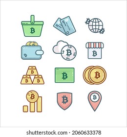 Bitcoin icon set, filled outline style