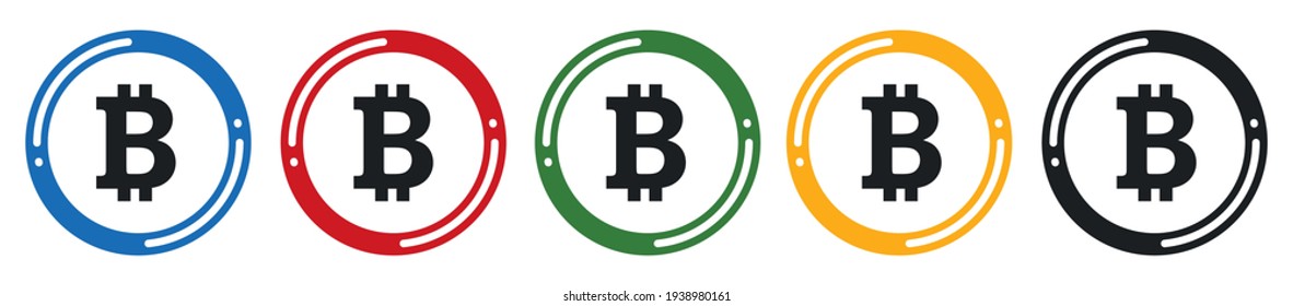Bitcoin icon set. flat design vector illustration in 5 colors options for webdesign