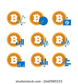 bitcoin icon set graph design vector isometric 3d style cryptocurrency concept illustration eps 10