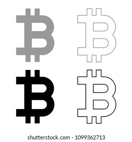 Bitcoin icon set grey black color outline