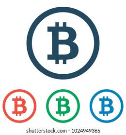 Bitcoin icon set - simple flat design isolated on white background, vector. Blockchain based digital cryptocurrency symbol