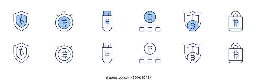 Bitcoin icon set in two styles, Duotone and Thin Line style. Editable stroke. secure payment, bitcoin.