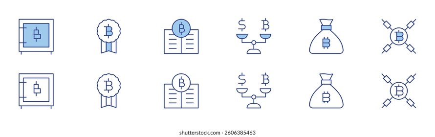Bitcoin icon set in two styles, Duotone and Thin Line style. Editable stroke. safe box, bitcoin
