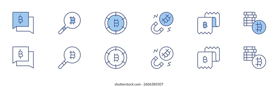 Bitcoin icon set in two styles, Duotone and Thin Line style. Editable stroke. magnet, check, bitcoins