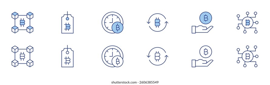 Bitcoin icon set in two styles, Duotone and Thin Line style. Editable stroke. cryptocurrency, bitcoin.