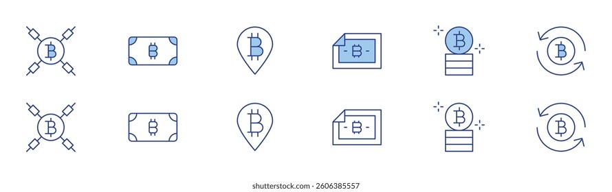 Bitcoin icon set in two styles, Duotone and Thin Line style. Editable stroke. blockchain, bitcoin, exchange.