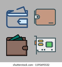 bitcoin icon set. vector set about wallet and video card icons set.