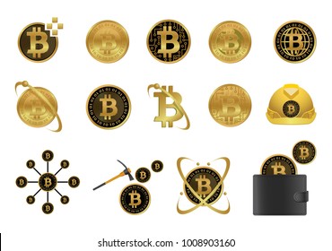 bitcoin icon set. Vector illustration for bitcoin icon set. Golden coin with bitcoin symbol isolated on white background.