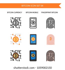 Bitcoin Icon Set.Cryptocurrency,Smart phone,mobile,id,Fingerprint.