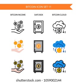 Bitcoin Icon Set.Income,Hand,Safe box,Security,cloud.