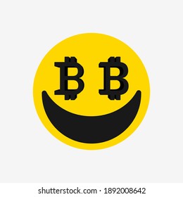 Bitcoin icon sign. Smiling face emoji. Vector illustration