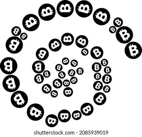 Bitcoin icon spiral curl composition. Bitcoin items are combined into cycle design concept. Abstraction cycle done from random bitcoin items.