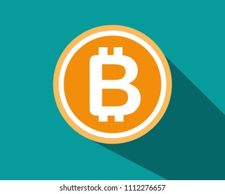 Bitcoin icon symbol vector flat design and long shadow.