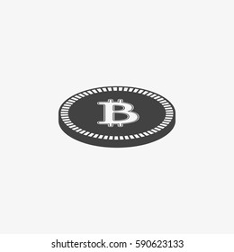 Bitcoin icon. Vector illustration style is flat iconic symbols, gray color, white background.