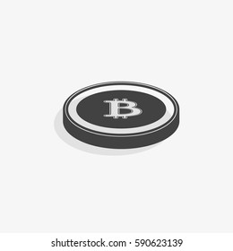 Bitcoin icon. Vector illustration style is flat iconic symbols, gray color, white background.