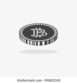 Bitcoin icon. Vector illustration style is flat iconic symbols, gray color, white background.