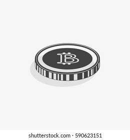 Bitcoin icon. Vector illustration style is flat iconic symbols, gray color, white background.