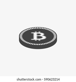 Bitcoin icon. Vector illustration style is flat iconic symbols, gray color, white background.