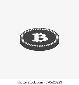 Bitcoin icon. Vector illustration style is flat iconic symbols, gray color, white background.
