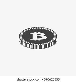 Bitcoin icon. Vector illustration style is flat iconic symbols, gray color, white background.