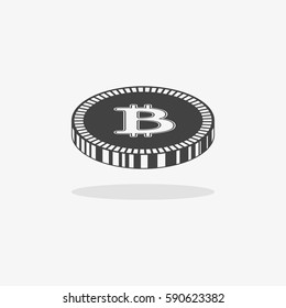 Bitcoin icon. Vector illustration style is flat iconic symbols, gray color, white background.