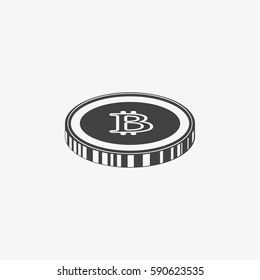 Bitcoin icon. Vector illustration style is flat iconic symbols, gray color, white background.