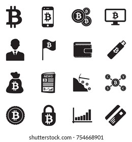 Bitcoin Icons. Black Flat Design. Vector Illustration. 