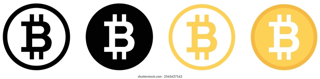 Bitcoin icons in bold circle style showing clear currency symbols, ideal for crypto apps, digital wallets, trading platforms, exchange UI and market tools.