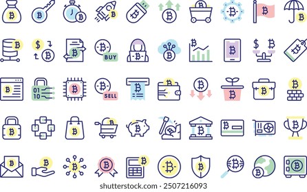 Bitcoin icons collection is a vector illustration with editable stroke.