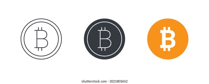 Bitcoin icons. Cryptocurrency logo variations. Digital cryptographic currency bitcoin. Vector illustration