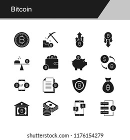 Bitcoin icons. Design for presentation, graphic design, mobile application, web design, infographics. Vector illustration.